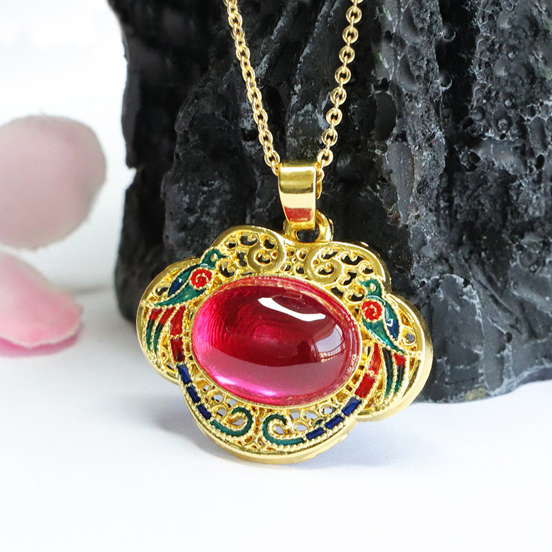 Lab-Grown Ruby Magpie Ruyi Pendant — No Chain