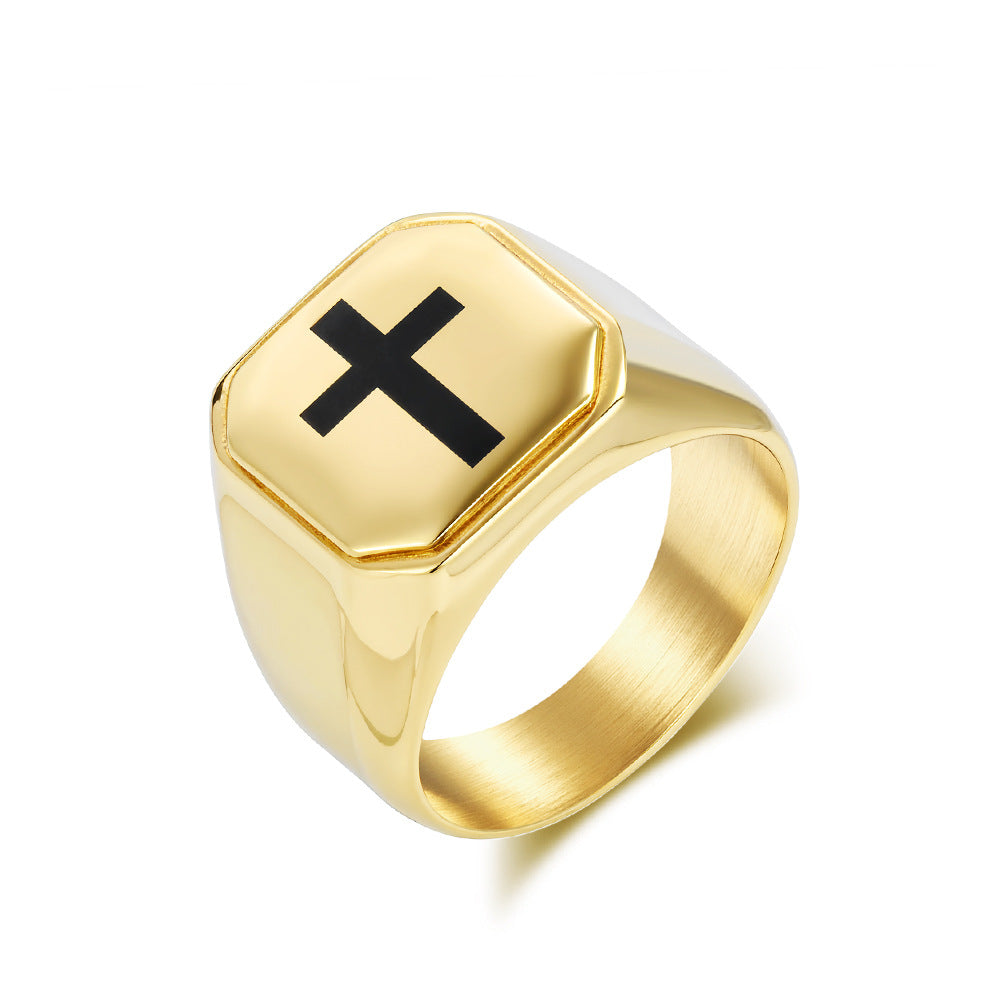 Planderful Titanium Steel Cross Ring For Men - Trendy Modern European American Style Jewelry