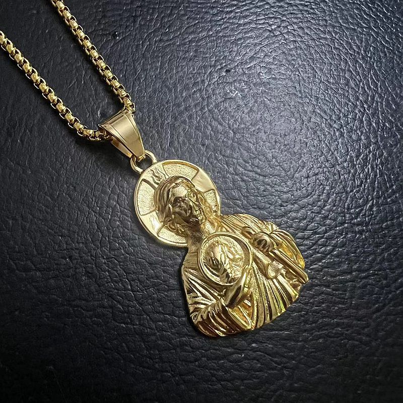 Planderful Everyday Genie St Jude Bust Pendant Stainless Steel Gold Plated For Men Durable Religious Jewelry Gift