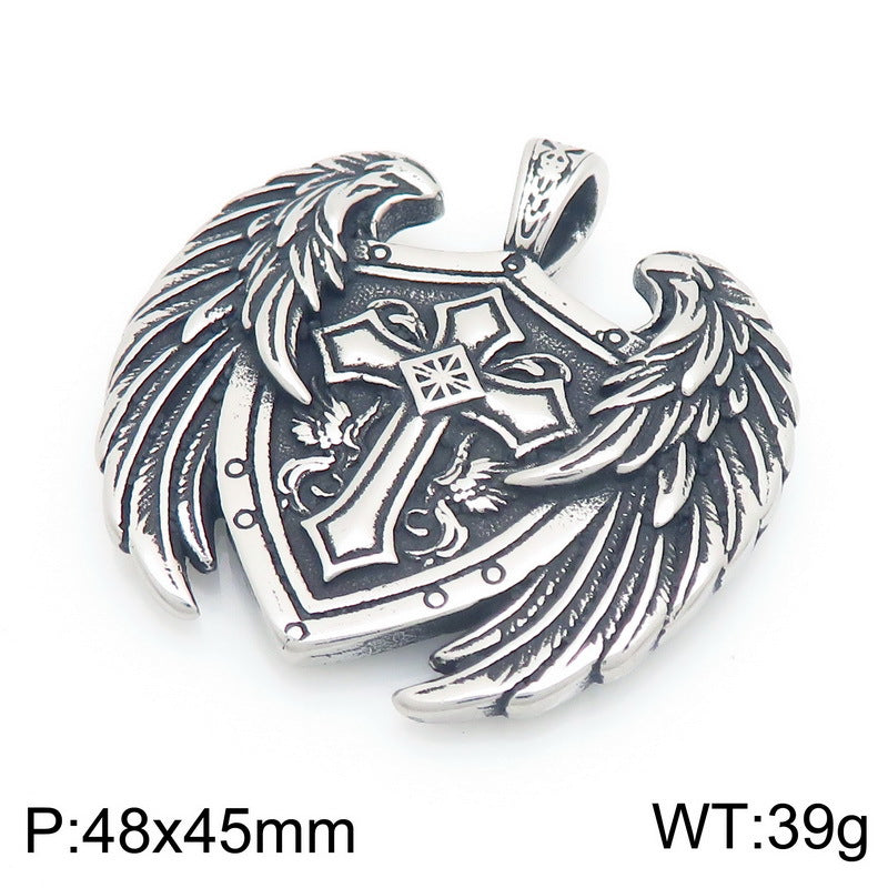 Viking Double Wolf Head Love Knot Pendant Punk Style Retro Cross Feathered Eagle Necklace
