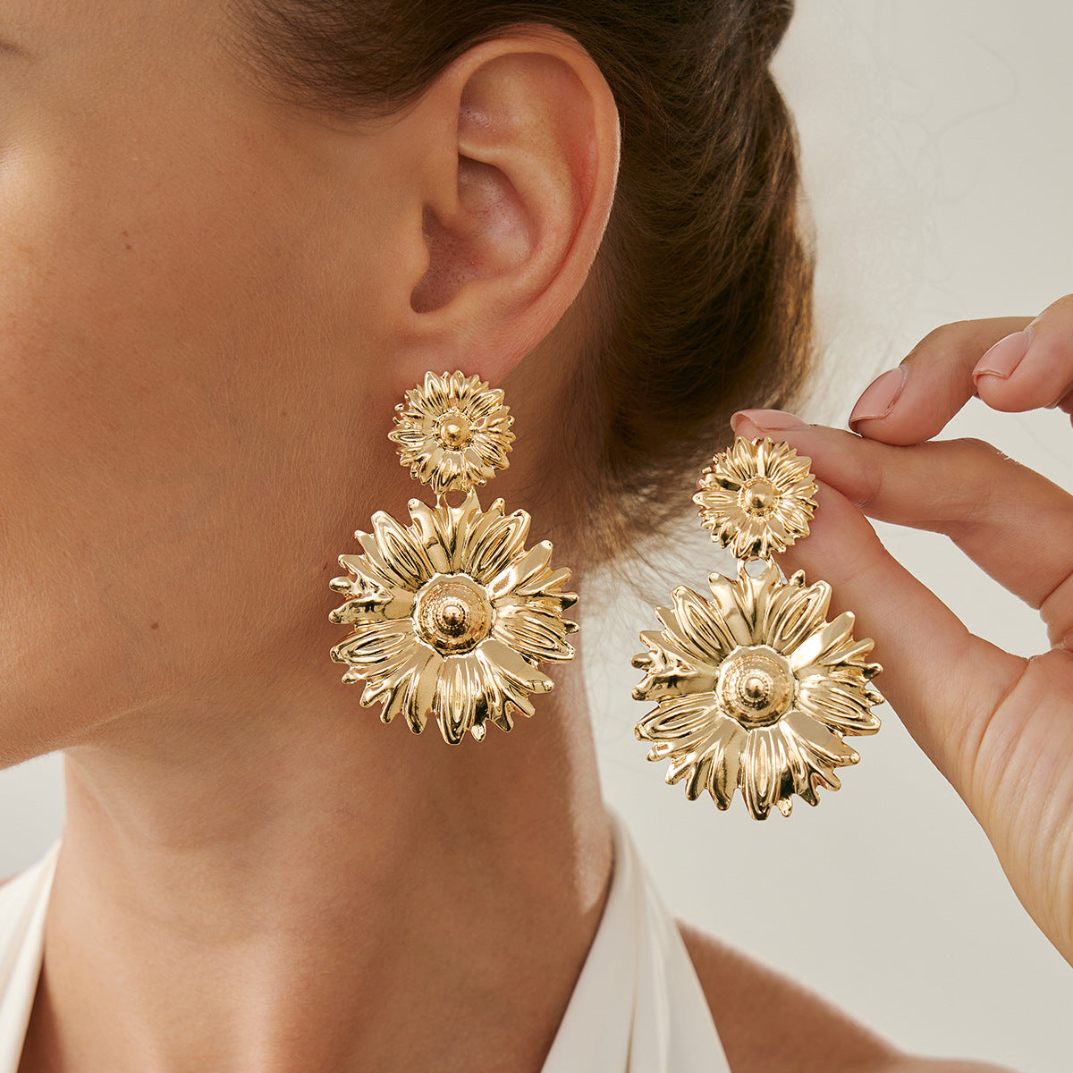 Planderful Vienna Verve Sunflower Fringe Earrings Bold Statement Pearl Leaf For Vintage Lovers