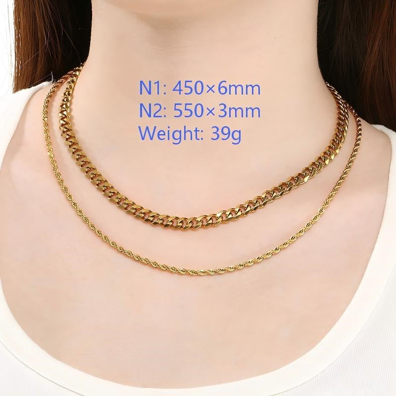 Hipster Stainless Steel Plain Chain Hip Hop Simple Multilayer Stacked Strap Cuban Chain Necklace