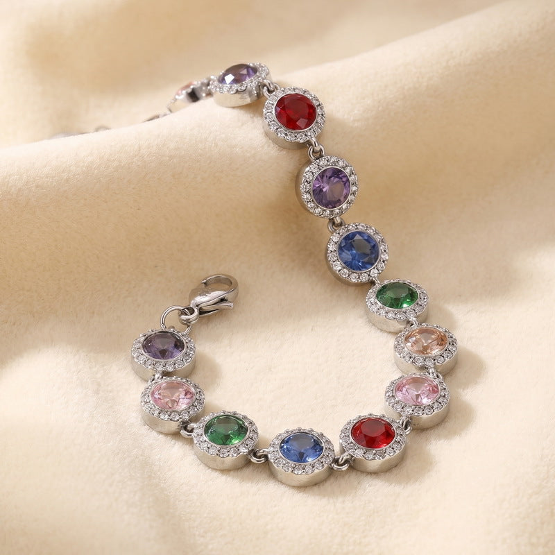 Dopamine Color Full Zircon Bracelet Gypsy Stainless Steel Women's