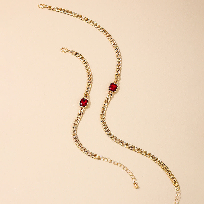 Fiery Red Stone Jewelry Set - European Style, Elegant Design - Perfect for Special Occasions!