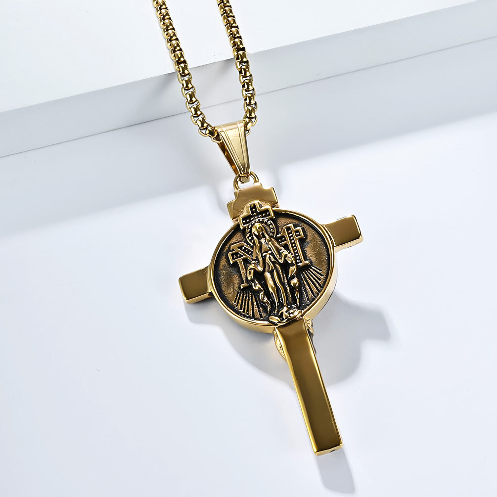 Planderful Cross Necklace For Men Durable Titanium Steel Retro Pendant For Everyday Style