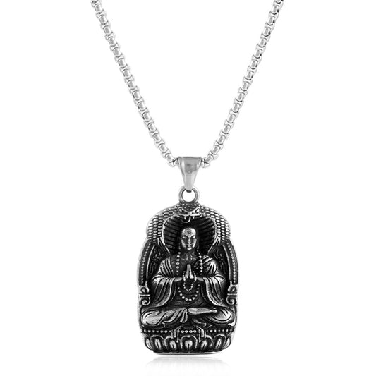 European And American Titanium Steel Buddha Pendant Necklace