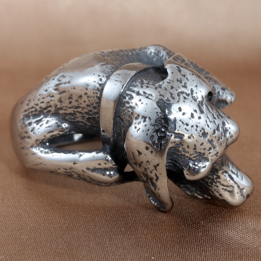 Personalized Retro Titanium Steel Dog Ring for Men - Trendy Animal Accessory in Sizes 7-13