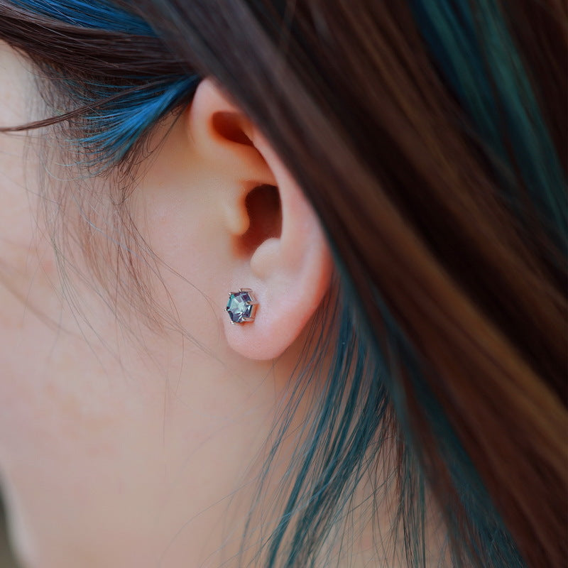 Planderful Jewelry Alexandrite Earrings In Sterling Silver Six-Claw Studs For Elegant Design