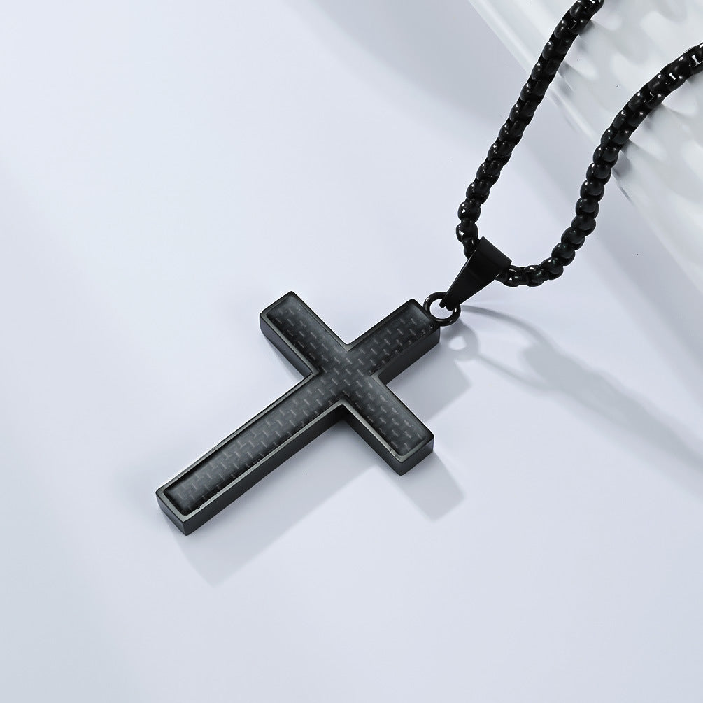 Planderful Titanium Steel Carbon Fiber Cross Necklace For Trendy Men Durable Streetwear Pendant
