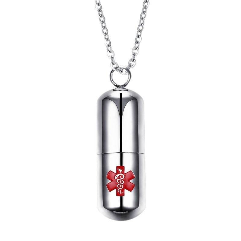 Stainless Steel Medical Logo Pill Pendant Openable Urn Necklace