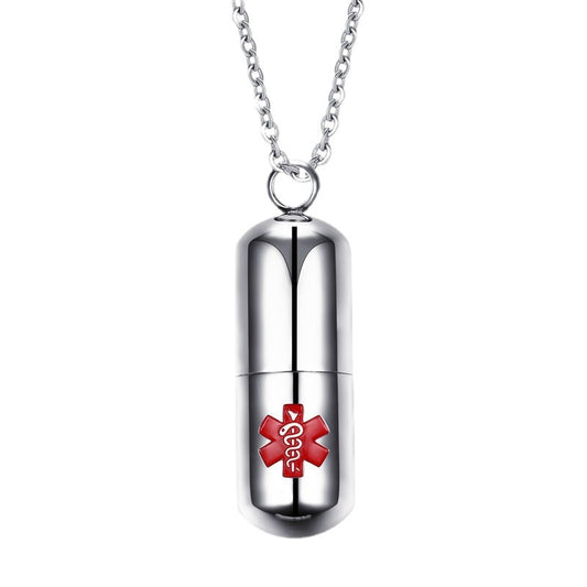 Stainless Steel Medical Logo Pill Pendant Openable Urn Necklace