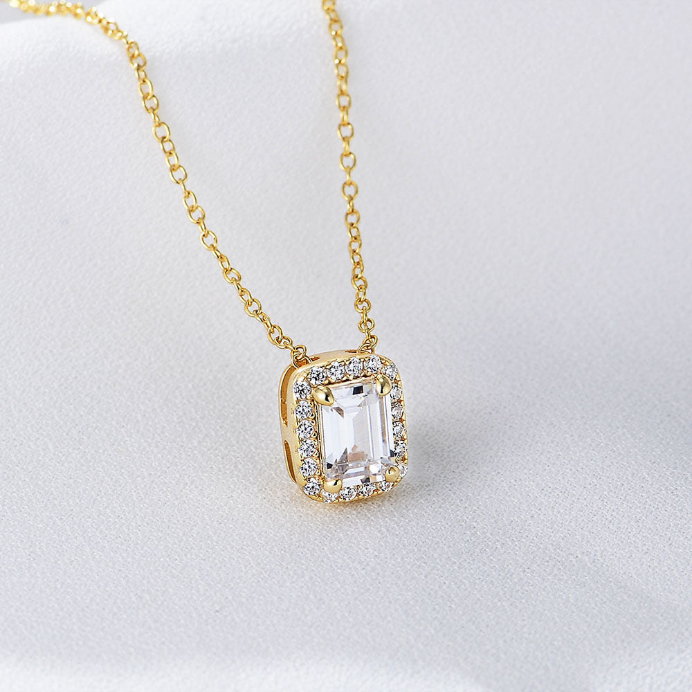 Zircon Sterling Silver Necklace Square Decoration Retro