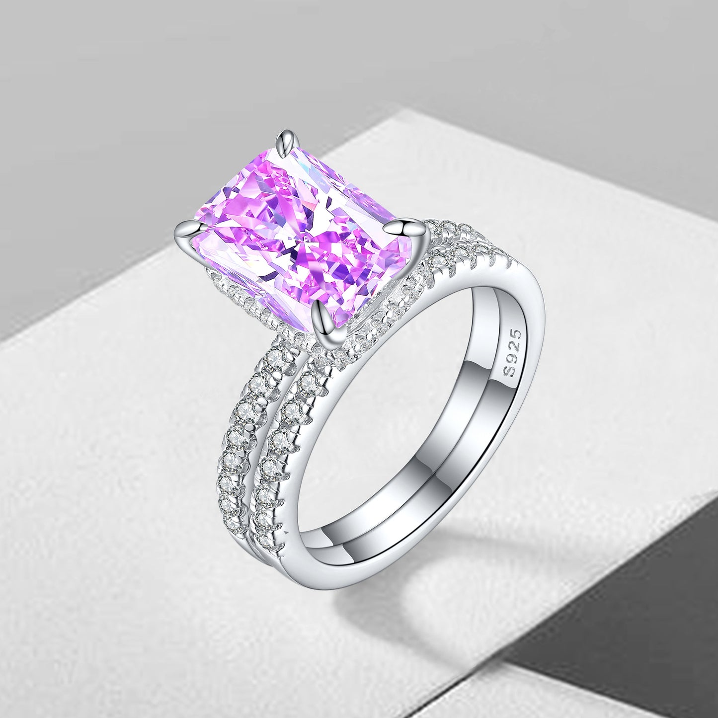 925 Sterling Silver 4ct Ice Flower Cutting Ring with Zircon