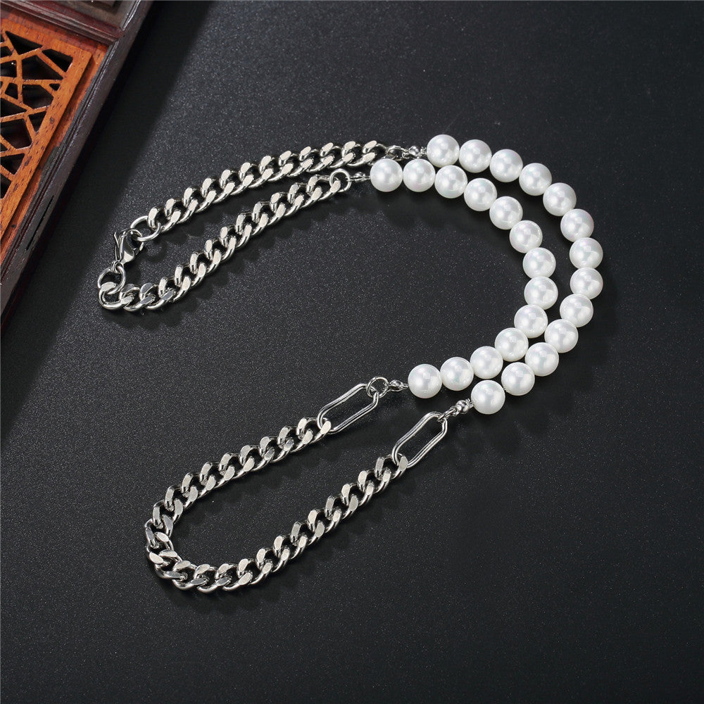 Planderful Pearl Chain Necklace Titanium Steel Unisex Sturdy