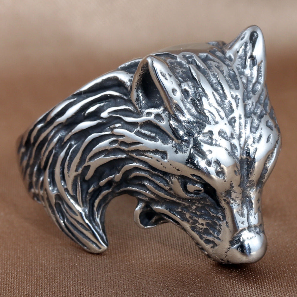 Titanium Steel Retro Wolf Ring for Men - Trendy Animal Jewelry Accessory