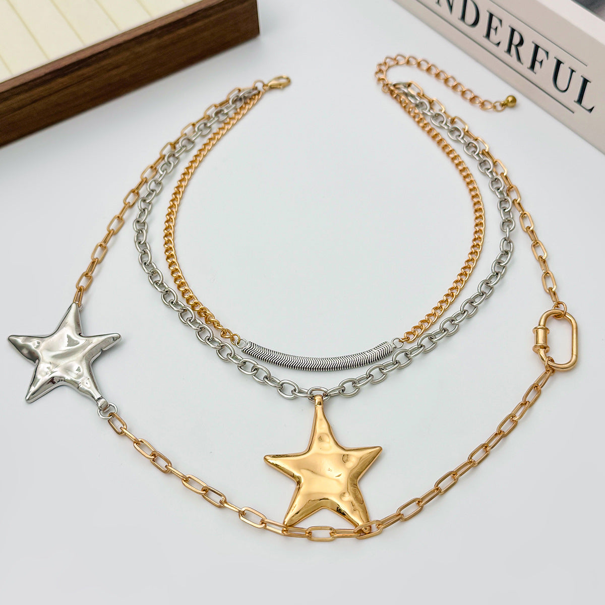 Star & Heart Mixed-Color Layered Necklace