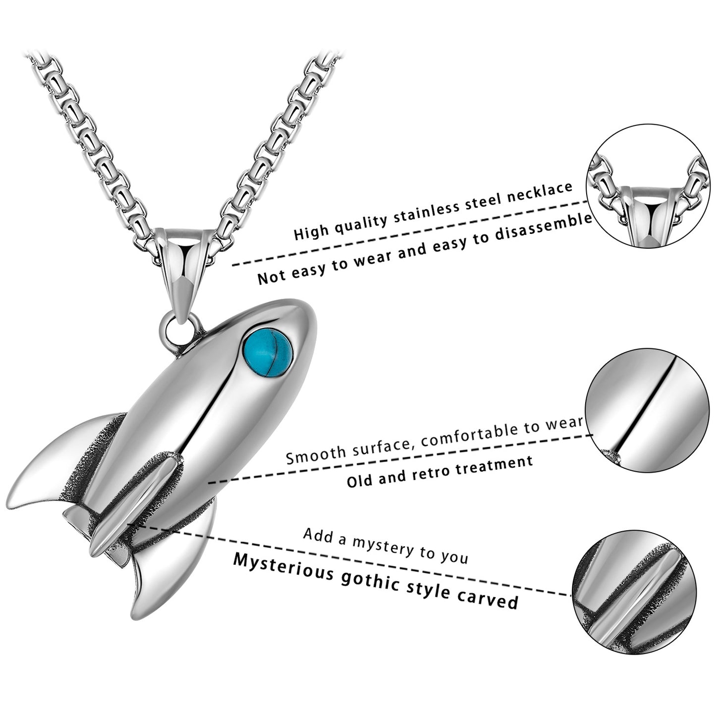 Steel Necklace - Statement Rocket Style For Modern Men Everyday Wear By Planderful