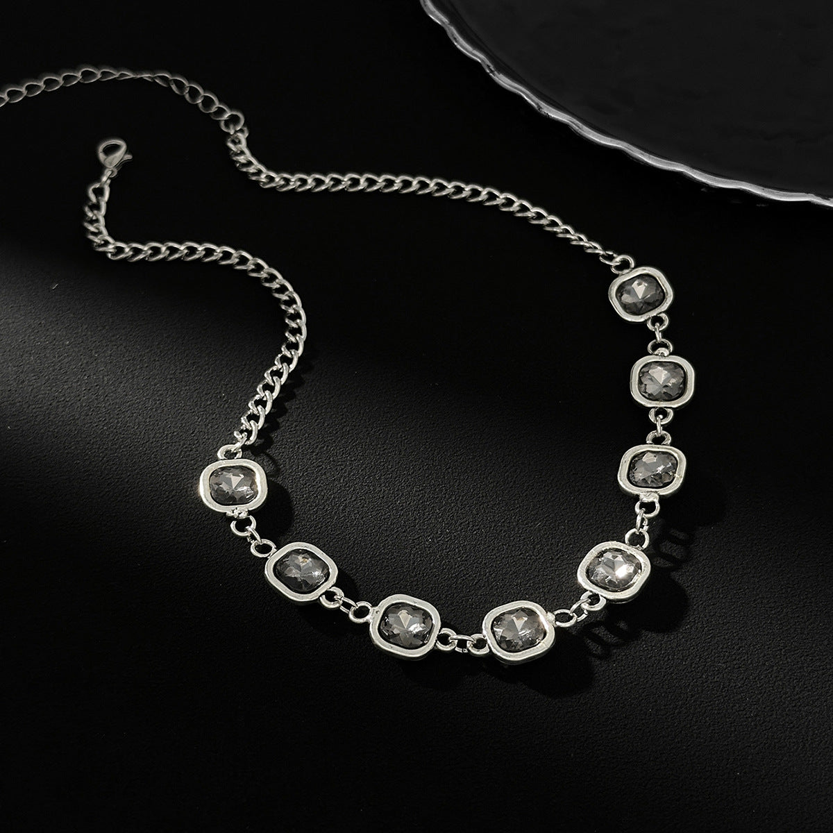 Crystal-Style Rectangular Chain Necklace