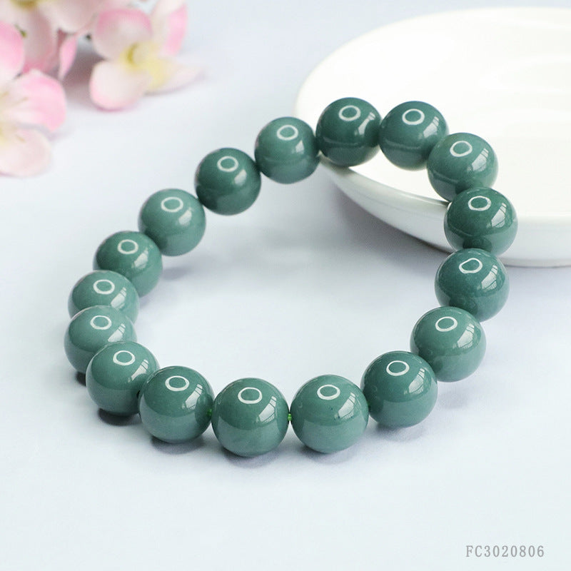 Blue Water Jadeite Round Bead 12 mm Bracelet