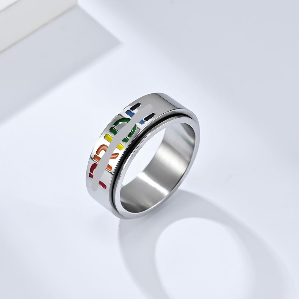 Amazon Niche Neutral Wind Rainbow Flag Rotating Ring Jewelry