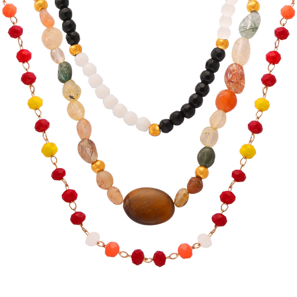 Luxurious Handmade Agate Beaded Necklace with Titanium Gold Plating