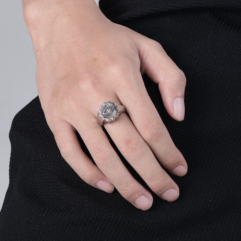Planderful Mens Stainless Steel Eye Ring Personalized Engraving Retro Style Jewelry