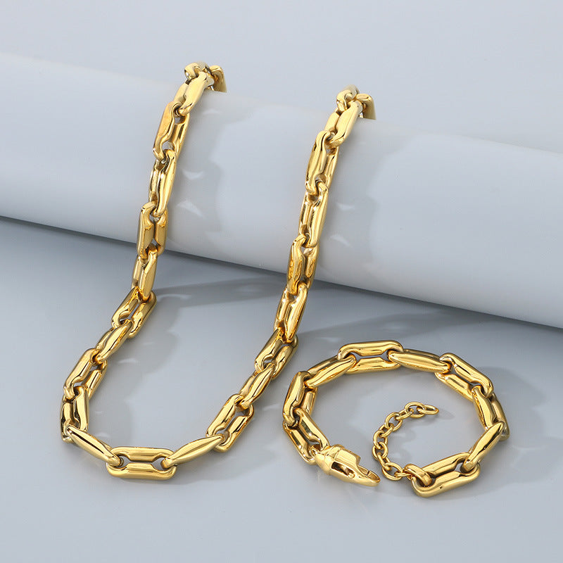 Hip Hop Jewelry Set Titanium Steel Necklace Bracelet Mens