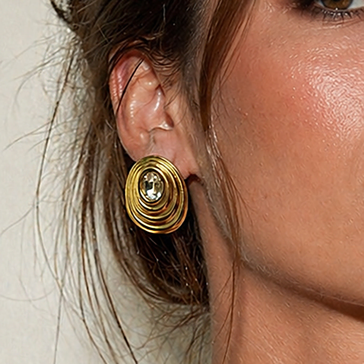 Stainless Steel Stud Earrings For Women By Planderful Vienna Verve Geometric Retro Texture Statement