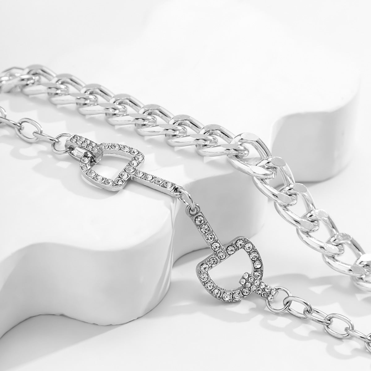 Planderful Vienna Verve D Shaped Zircon Necklace For Urban Streetwear Fans Bold Double Layer Hip Hop Chain