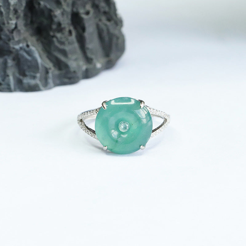 Modern Sterling Silver Jade Ring with Ice Blue Green Split Shank Design
