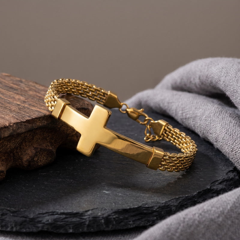 Strap Chain Bracelet – Street Shot Mesh Chain With Extension Chain Cross Curved Bar