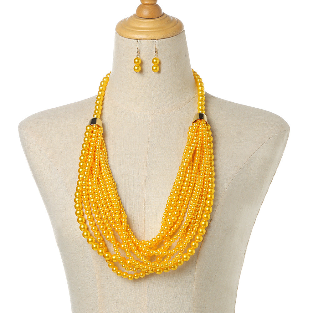 Planderful Savanna Rhythms Necklace and Earrings Set – Elegant Multi-Layer Design