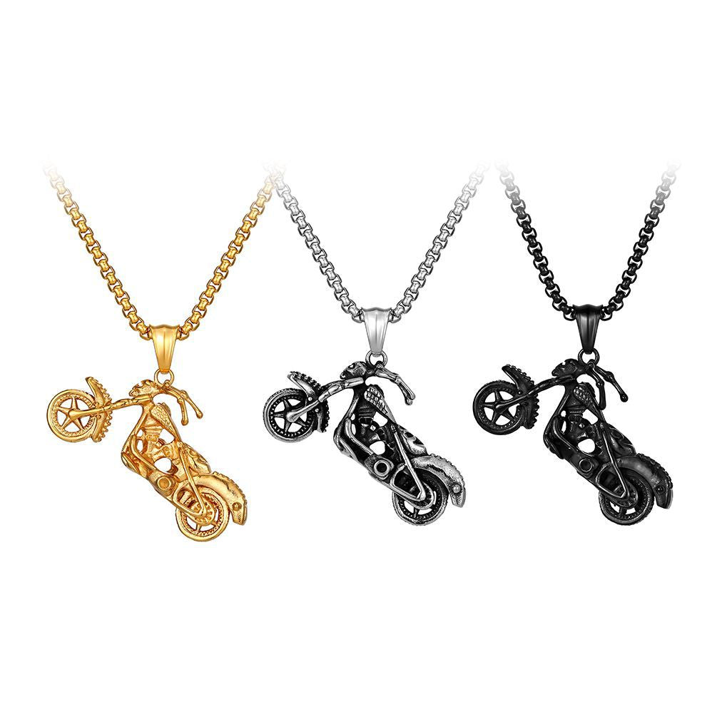 Planderful Skull Motorcycle Pendant Necklace For Men Durable Steel Hip Hop Style Now