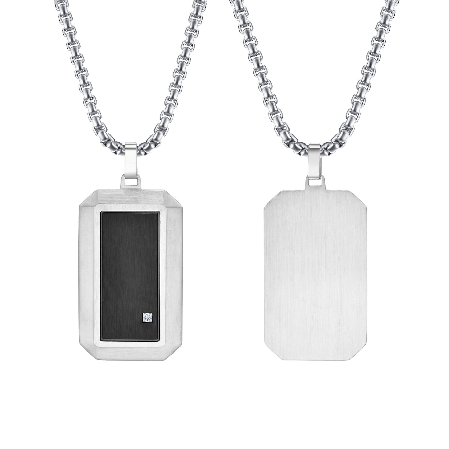 Men's Jewelry Stainless Steel Zircon Dog Tag Pendant Necklace