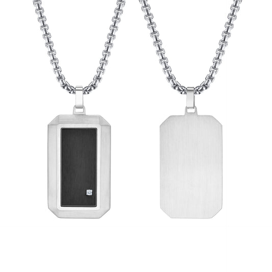 Men's Jewelry Stainless Steel Zircon Dog Tag Pendant Necklace