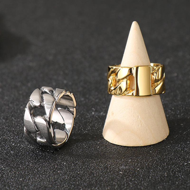 Planderful Men Stainless Steel Cuban Chain Ring Hollow