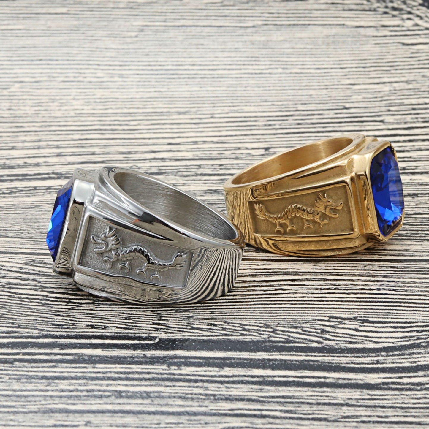 Titanium Steel Multi-Color Gemstone Dragon Ring for Stylish Men - Retro Punk Trendsetter