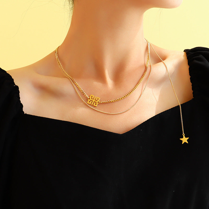 Elegant 18K Gold Plated Tassel Necklace for Women - Titanium Steel Jewelry