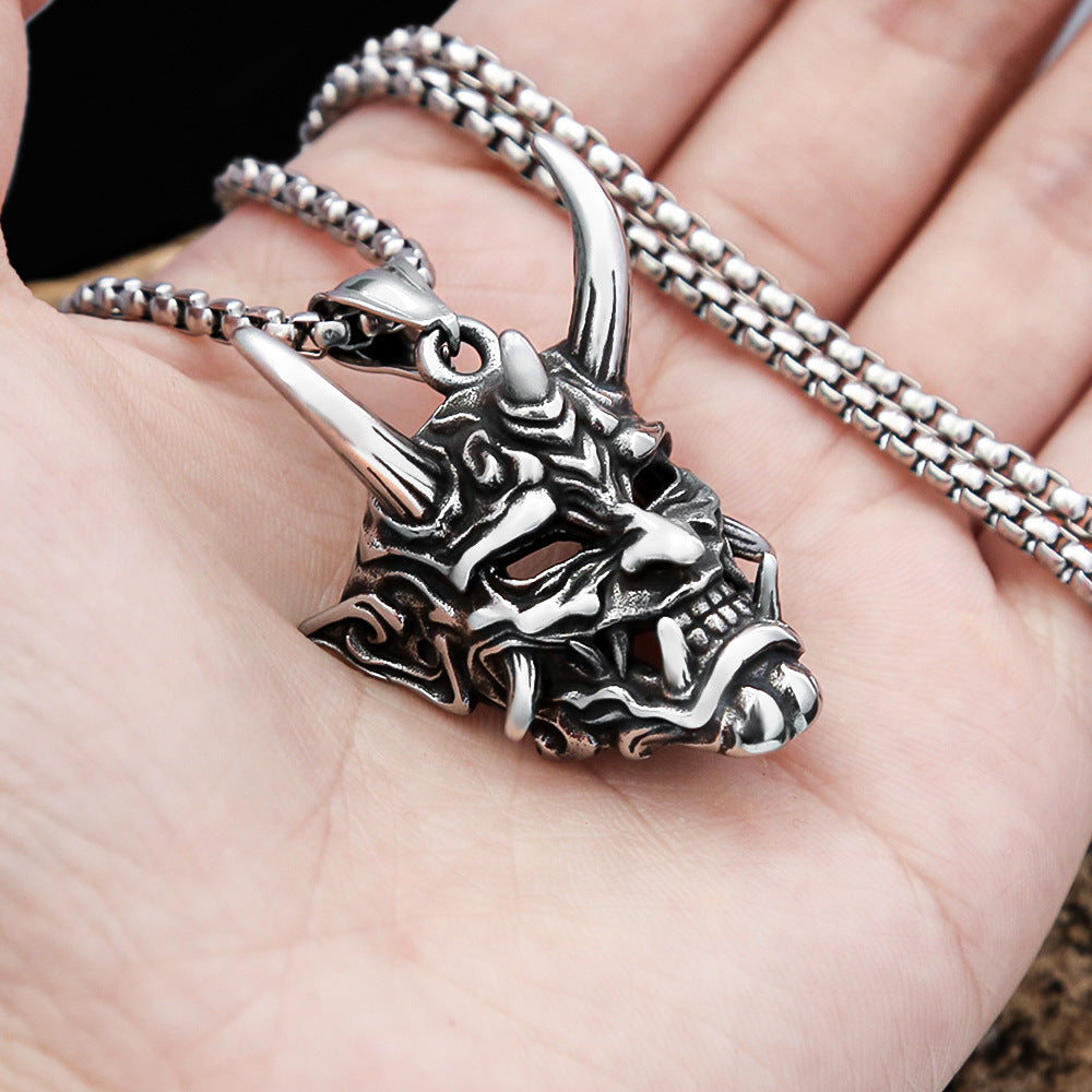 Titanium Steel Prajna Ghost Mask Pendant Retro Necklace for Men