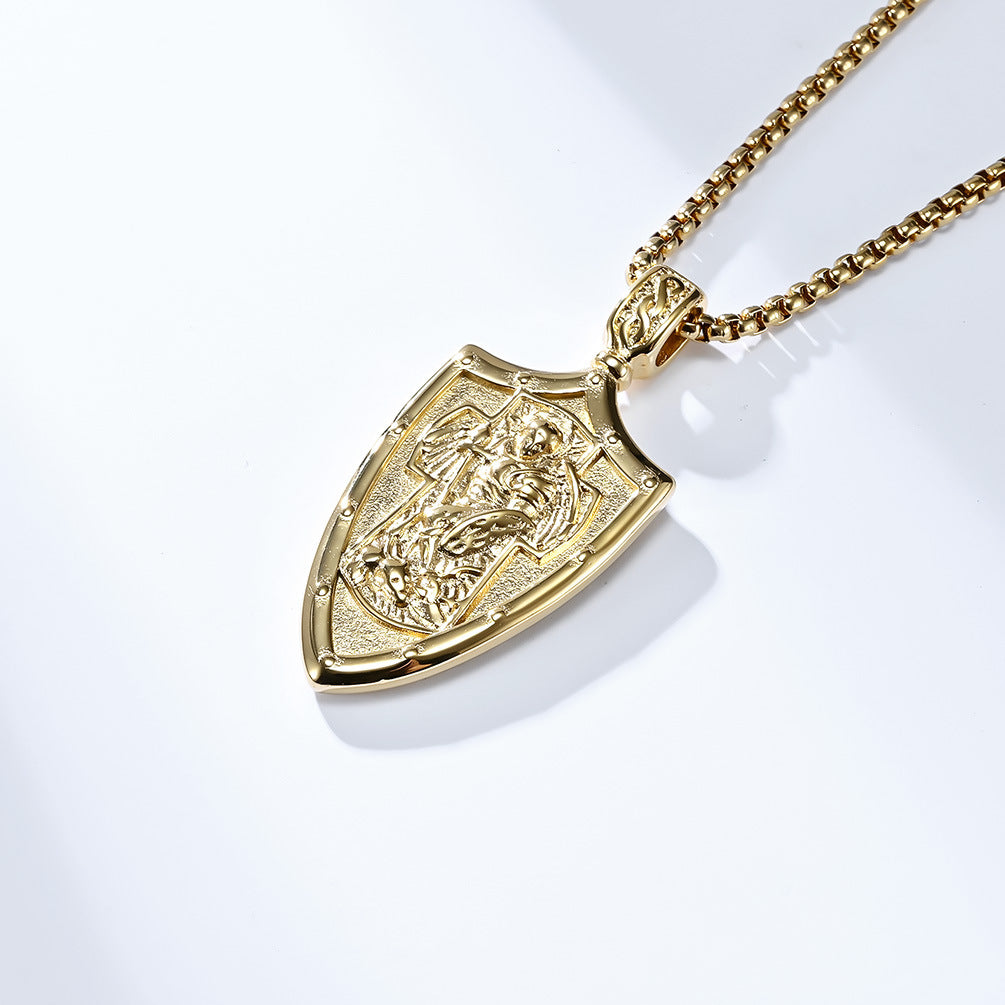 Vintage European Archangel Saint Michael Titanium Steel Necklace