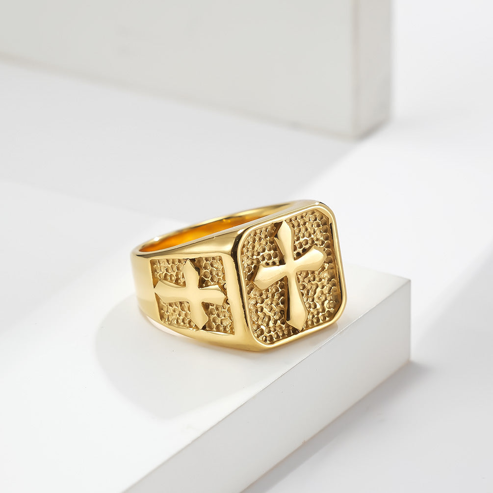 Planderful Stainless Steel Ring For Men Retro Cross Design Square Band Everyday Genie