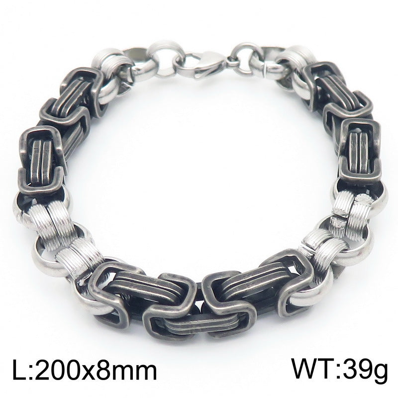 Hand-Spliced O-Chain Byzantine Festival Chain Two-Color Titanium Steel Men's Bracelet