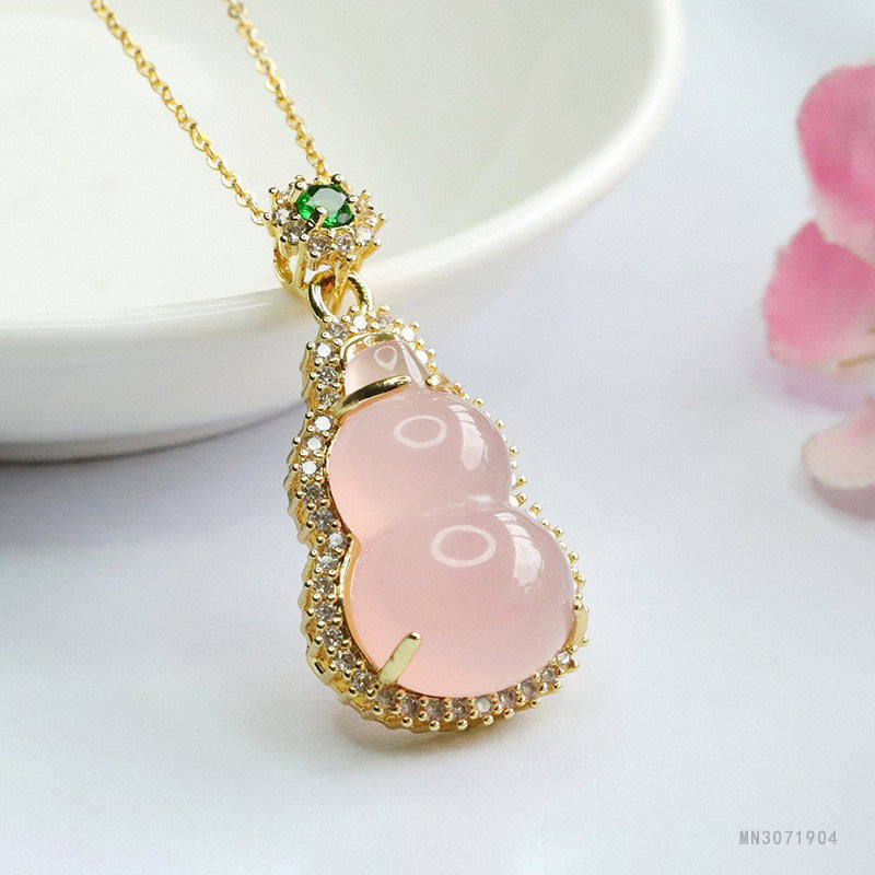 Pink Chalcedony Gourd Pendant — No Chain