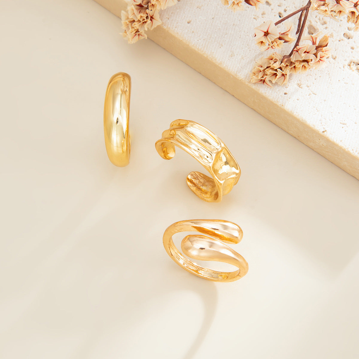 Planderful Collection Vienna Verve Irregular Liquid Fold Open Ring For Women Modern Statement Jewelry