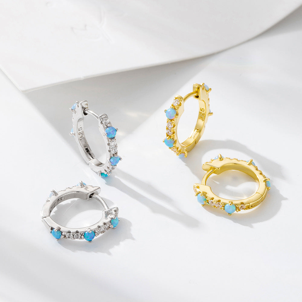 Circle Opal Zircon Earrings S925 Sterling Silver And Earrings