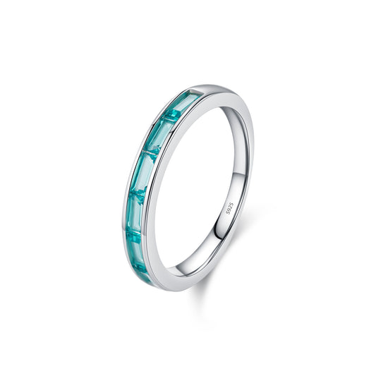 925 Sterling Silver Paraiba-Color Pavé Zircon Square Ring