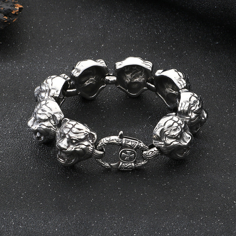 Planderful Zodiac Tiger Head Retro Titanium Bracelet Men
