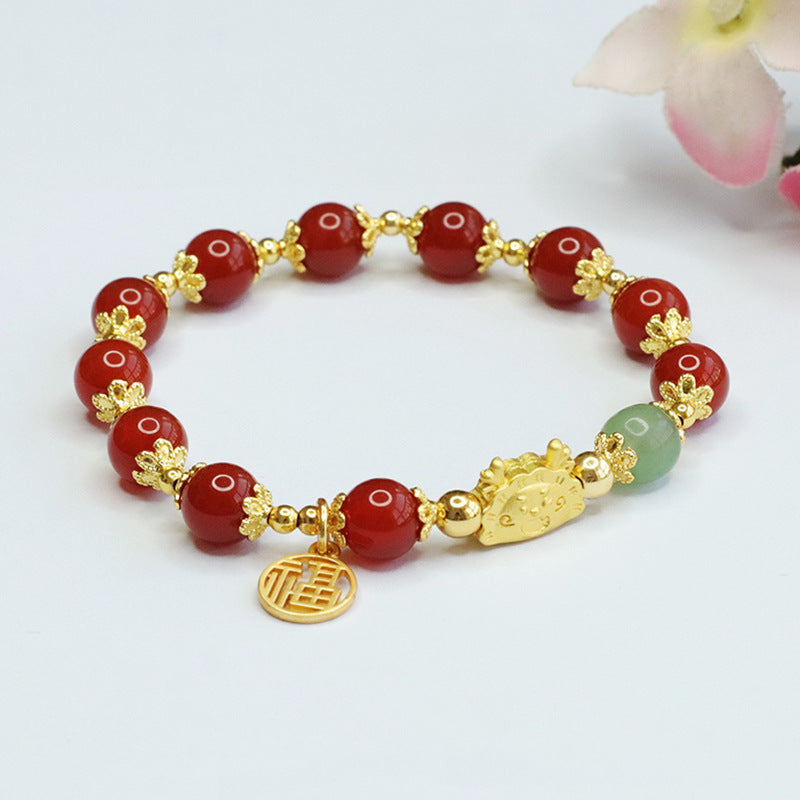 Dragon Blessings Natural Red Agate Sterling Silver Bracelet
