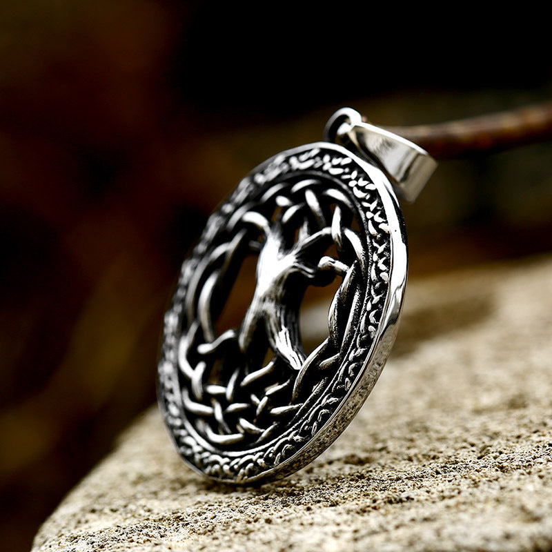 Titanium Steel Tree of Life Pendant with Nordic Viking Celtic Knot Design for Men