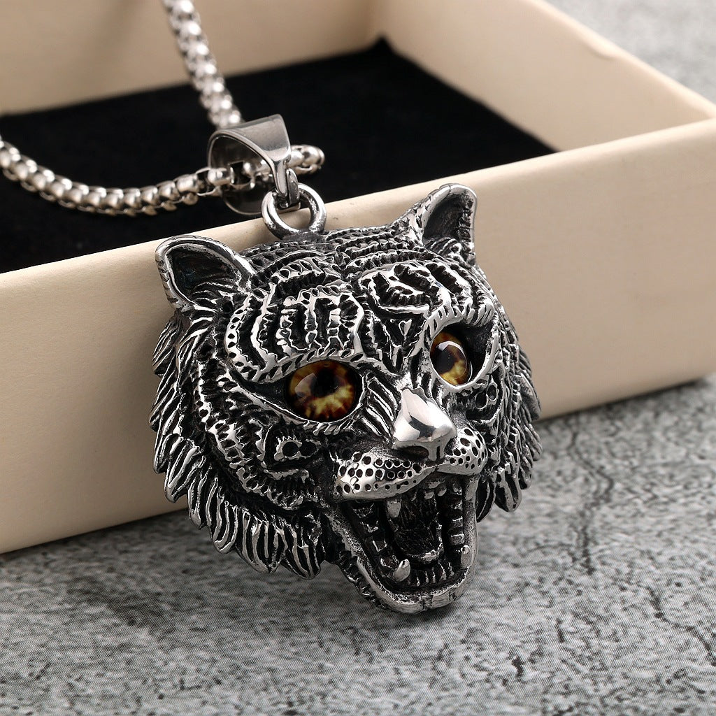 Vintage Lion Stainless Steel Pendant Necklace
